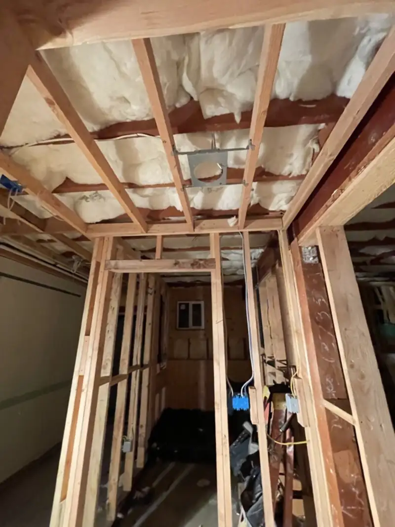 Interior framing and insulation before drywall